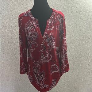 Dana Buchman Red and Purple Floral Blouse